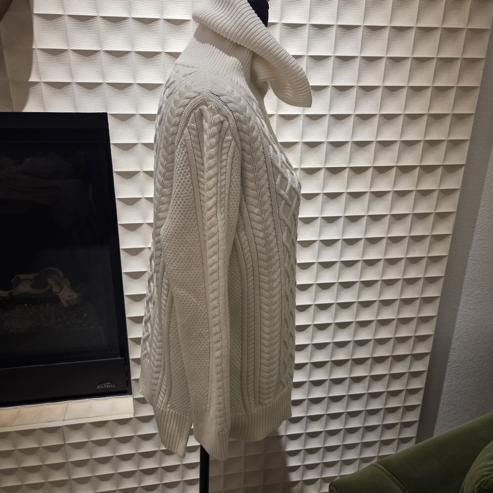 Banana Republic 100% Cotton Cable-Knit Long Sleeve Cream Turtleneck Sweater Med - Picture 6 of 9